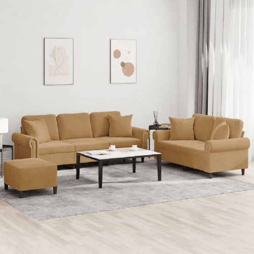 VidaXL Set di Divani 3 pz con Cuscini Marrone in Velluto