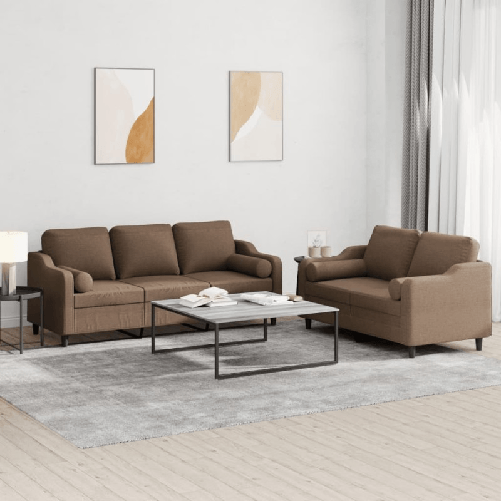 VidaXL Set di Divani 2 pz con Cuscini Marrone in Tessuto