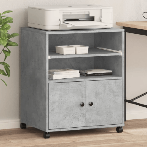 VidaXL Supporto per Stampante con Ruote Grigio Cemento 60x48x74 cm