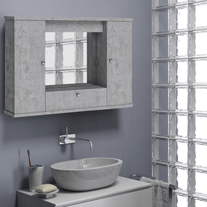 Pidema:Mobile bagno cemento 2 ante, con specchio e luce - Pensile bagno con anta a ribalta a prezzi scontati