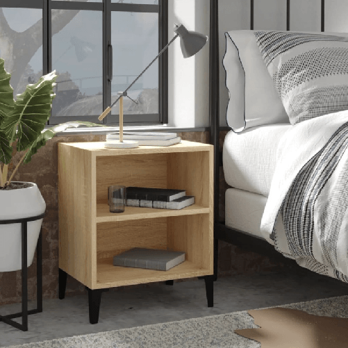 VidaXL Comodino con Gambe in Metallo Rovere Sonoma 40x30x50cm