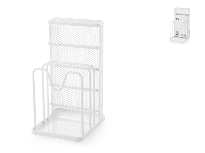 H&h H&amp;H Porta coltelli e tagliere in rete di ferro bianco cm 14,5x11,5x22,5.