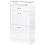 HOMCOM Mobile Scarpiera in Legno con 2 Ante a 2 Livelli, Cassetto e Ripiano in Vetro 60x24x105.5 cm