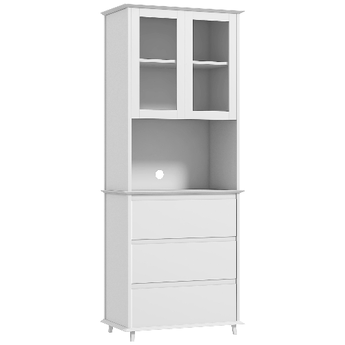 HOMCOM Dispensa Cucina Alta con Armadietto a 2 Livelli e 3 Cassetti, in MDF, 68x38x172 cm, Bianco