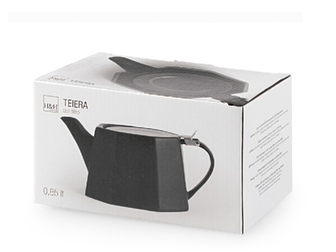 H&h H&amp;H Teiera con coperchio e filtro in acciaio inox nera lt. 0,85