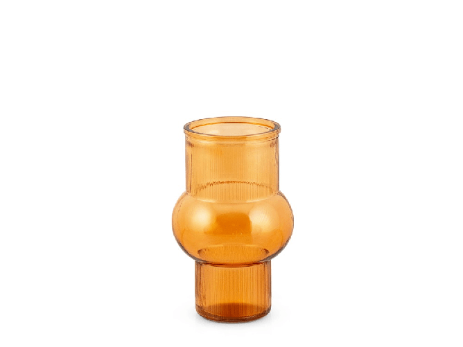 H&h H&amp;H Vaso geometrico in vetro riciclato ambra cm. 17