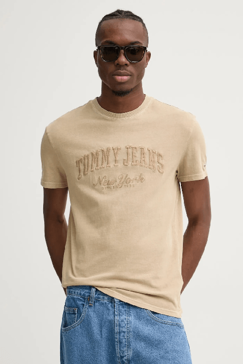 TOMMY JEANS T SHIRT MAGLIA MAGLIE UOMO TOMMY JEANS DM0DM20356 COTONE BEIGE ORIGINALE PE 2025