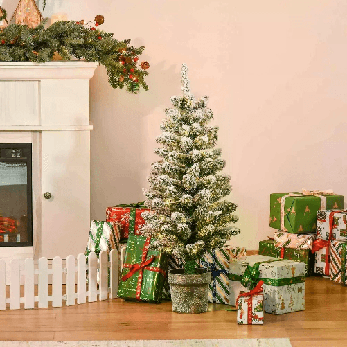 Cecaro Group Albero di Natale Artificiale Innevato con 60 Luci LED Bianche 40x90cm