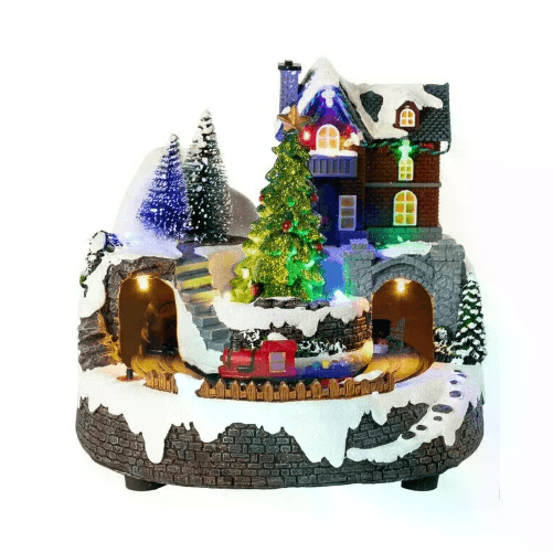 Cecaro Group Villaggio Natalizio Luminoso con Albero di Natale Glitter e Treno in Movimento