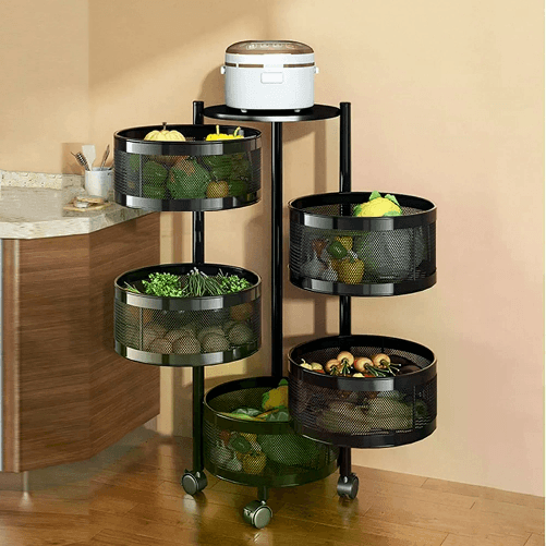 Cecaro group Scaffale carrello da cucina portaoggetti rotante nero