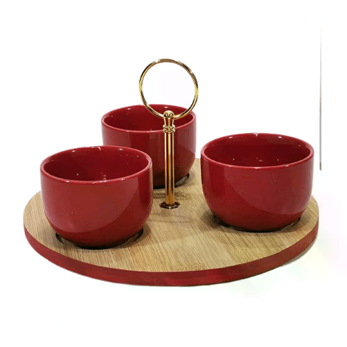 Cecaro Group Antipastiera con 3 Scomparti e Base in Bamboo