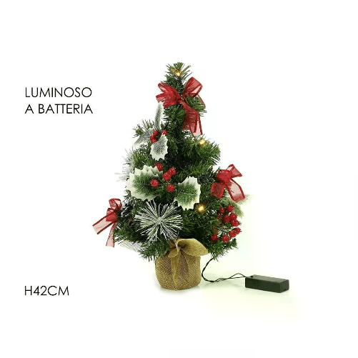 Cecaro Group Piccolo Albero di Natale 42 cm con 15 Luci a LED e Decorazioni