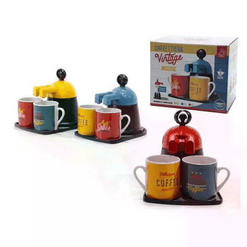 Cecaro Group Caffettiera 2 Tazze con Design Classico e Tazze Abbinate