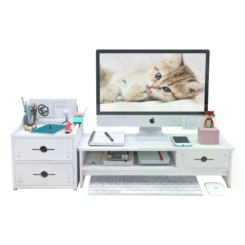 Cecaro group Supporto per PC con Ripiano e Cassetto Portaoggetti