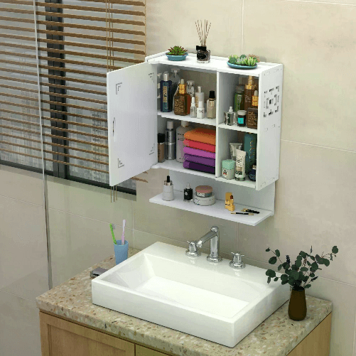 Cecaro Group Pensile Bagno Bianco Sospeso in Legno MDF con Mobiletto e 1 Anta