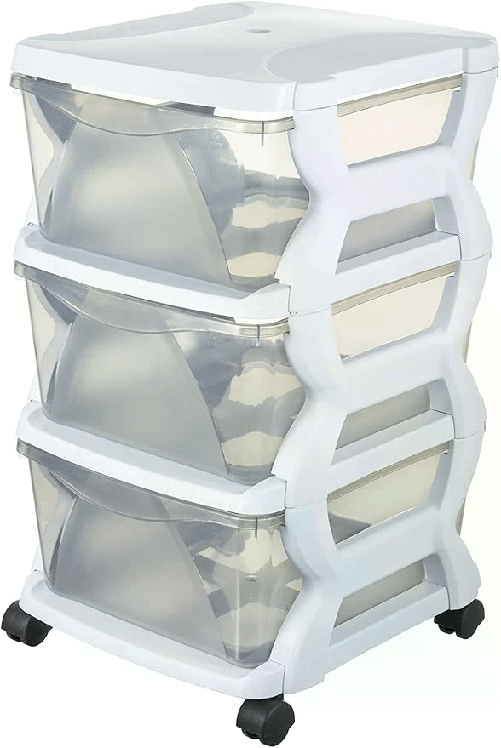 Bama 99002 – Insieme 3 Cassetti con Ruote (Bianco, 36 x 40 x 62 cm)