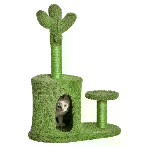 Cecaro Group Albero Tiragraffi per Gatti a Forma di Cactus con Palline e Cuccia 60x35x78cm Verde