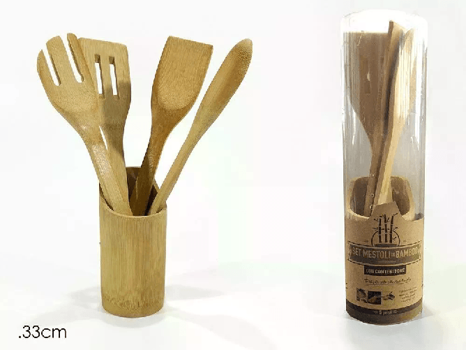 Cecaro Group Set di 4 Mestoli in Legno con Contenitore