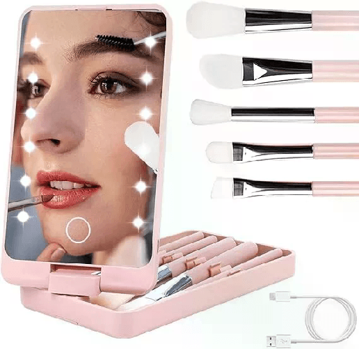 Cecaro Group Specchio Cosmetico con Luce LED e Set 5 Pennelli