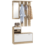HOMCOM Mobile Appendiabiti 3 in 1 con Scarpiera e Specchio, Ganci e Cassetti, in Legno, 90x24x177 cm
