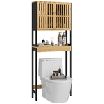 HOMCOM Mobile Sopra WC con Armadietto 2 Ante a Doghe e Ripiano Aperto, 60x21.5x172cm, Colore Legno