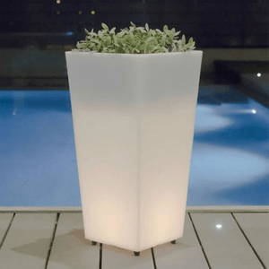 Vaso luminoso a led solare in polietilene bianco per