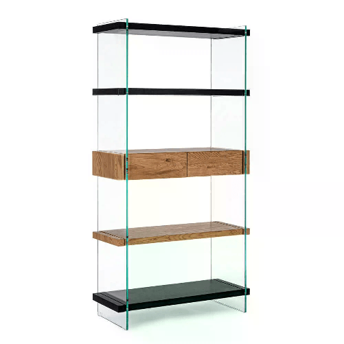 Bizzotto Libreria 4 piani 2 cassetti Wood nera - SARA