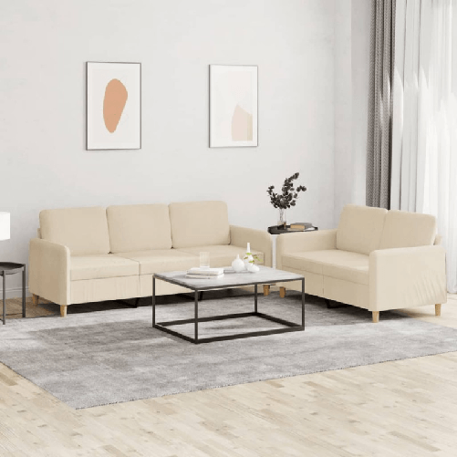 VidaXL Set di Divani 2 pz con Cuscini Crema in Tessuto