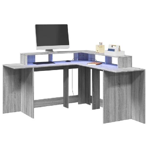 VidaXL Scrivania con Luci LED Grigio Sonoma 152x152x91cm in Truciolato