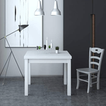 Pidema:Tavolo da pranzo apribile a libro, colore bianco. Tavoli da cucina allungabili con gambe in faggio, arredo interno dimensioni 90x90 cm.