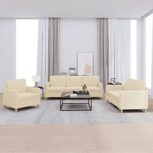 VidaXL Set di Divani 3 pz con Cuscini Crema in Tessuto