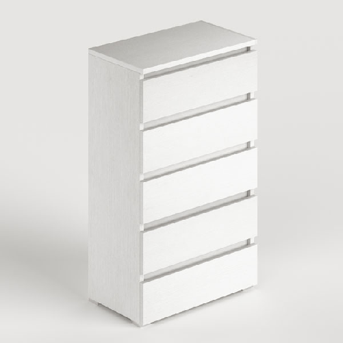 Cassettiera bianco frassinato con 5 cassetti in legno