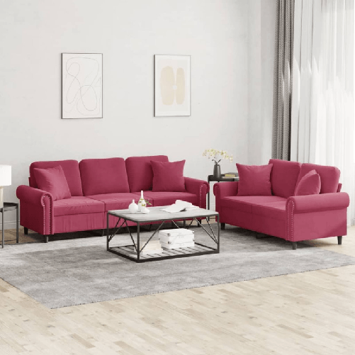 VidaXL Set di Divani 2 pz con Cuscini Rosso Vino in Velluto
