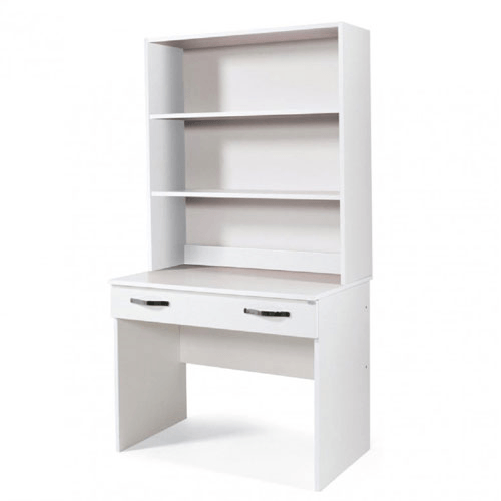 Scrivania ufficio porta computer con libreria e cassetto. Scrivanie pc e librerie In legno bianco frassinato a prezzo scontato