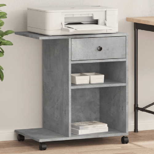 VidaXL Supporto per Stampante con Ruote Grigio Cemento 60x40x68,5 cm