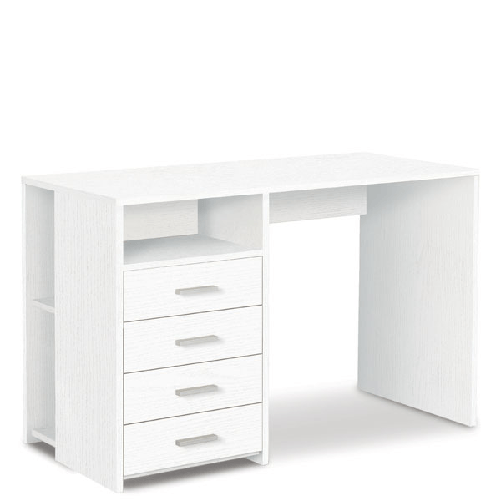 Scrivania ufficio bianca con cassettiera. Scrivanie in legno porta pc per camerette completa di tre cassetti, dimensioni 76x154x55 cm.