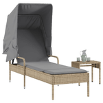 VidaXL Lettino Prendisole con Baldacchino e Tavolino Beige Polyrattan