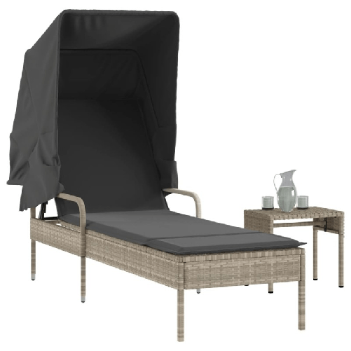 VidaXL Lettino con Baldacchino e Tavolino Grigio Chiaro in Polyrattan