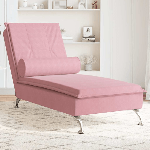 VidaXL Chaise Longue Massaggi con Cuscino Rosa in Velluto