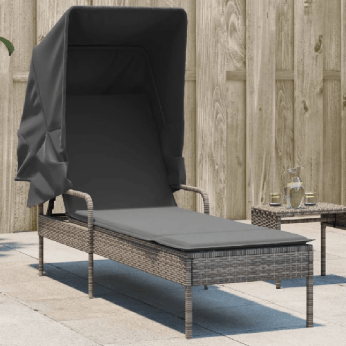 VidaXL Lettino Prendisole con Baldacchino Grigio in Polyrattan