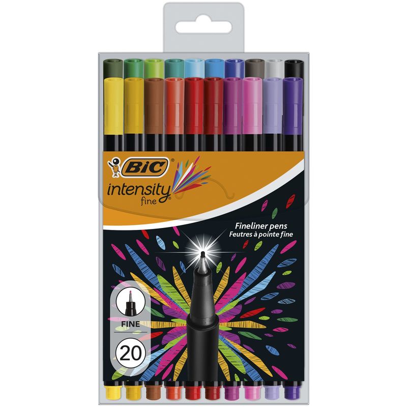 Bic-Intensity-Fine-Pack-de-20-Rotuladores---Punta-Fina-de-0.8mm---Trazo-de-0.4mm---Tinta-con-Base-de-Agua---Colores-Surt