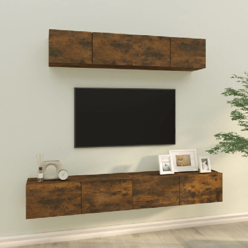 VidaXL Set di Mobili Porta TV 4 pz Rovere Fumo in Legno Multistrato