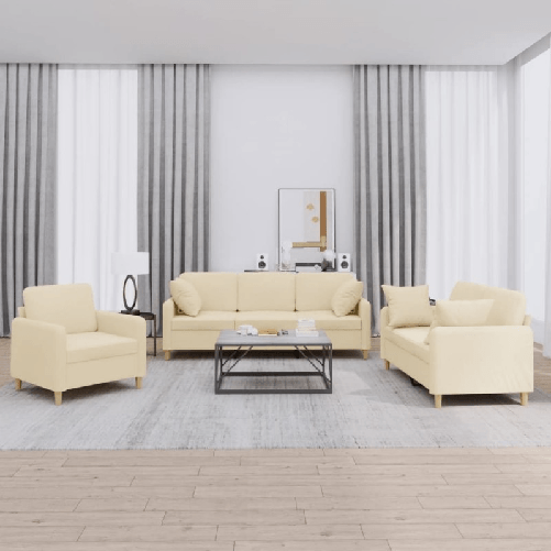 VidaXL Set Divani 3 pz con Cuscini Crema in Tessuto