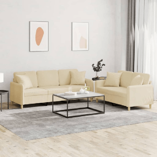 VidaXL Set Divani 2 pz con Cuscini Crema in Tessuto