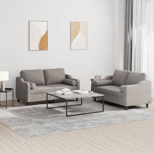VidaXL Set Divani 2 pz con Cuscini Tortora in Tessuto