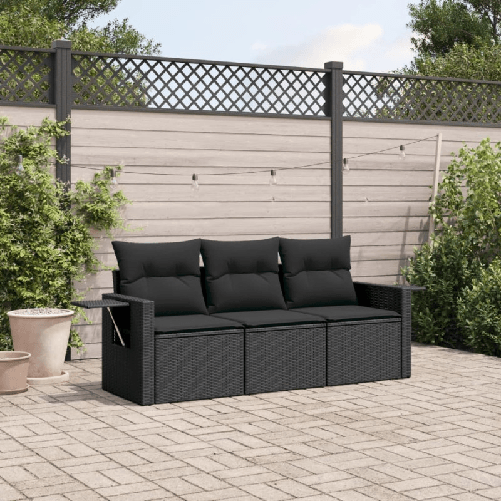 VidaXL Set Divani da Giardino 3 pz con Cuscini in Polyrattan Nero
