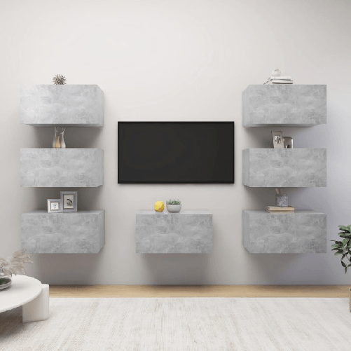 VidaXL Mobili TV 7 pz Grigio Cemento 30,5x30x60 cm in Truciolato