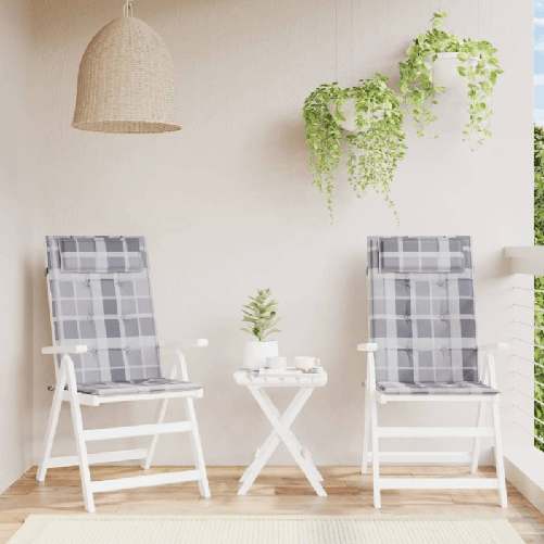VidaXL Cuscini Sedia Schienale Alto 2pz a Quadri Grigio Tessuto Oxford
