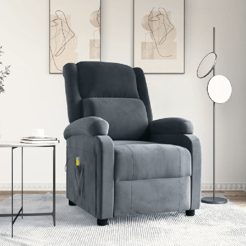 VidaXL Poltrona Massaggiante Grigio Scuro in Velluto