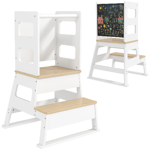 AIYAPLAY Torre Montessoriana per Bambini con Lavagna e Ringhiera, in Legno, 55x52.5x87.5 cm